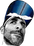 Logo of a person wearing a blue cap with a white bandana, black and white style